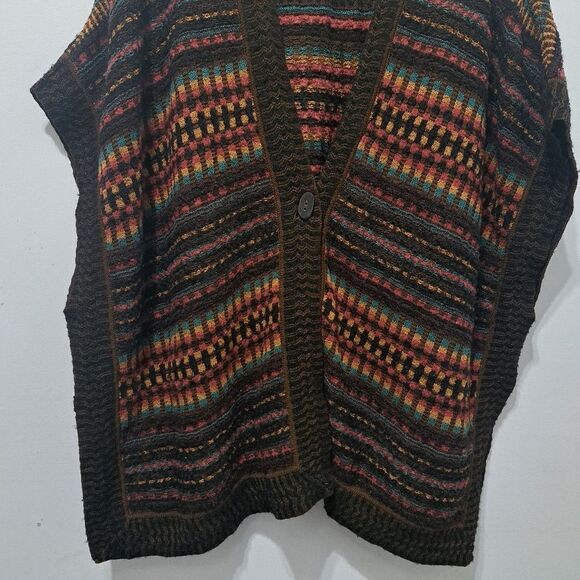 Peruvian Connection Poncho Cardigan Sweater Alpaca Silk Blend Y2K Multi Color L - Picture 9 of 14